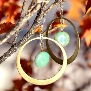 Brushed Brass & Fancy Jasper Hoop Earrings
